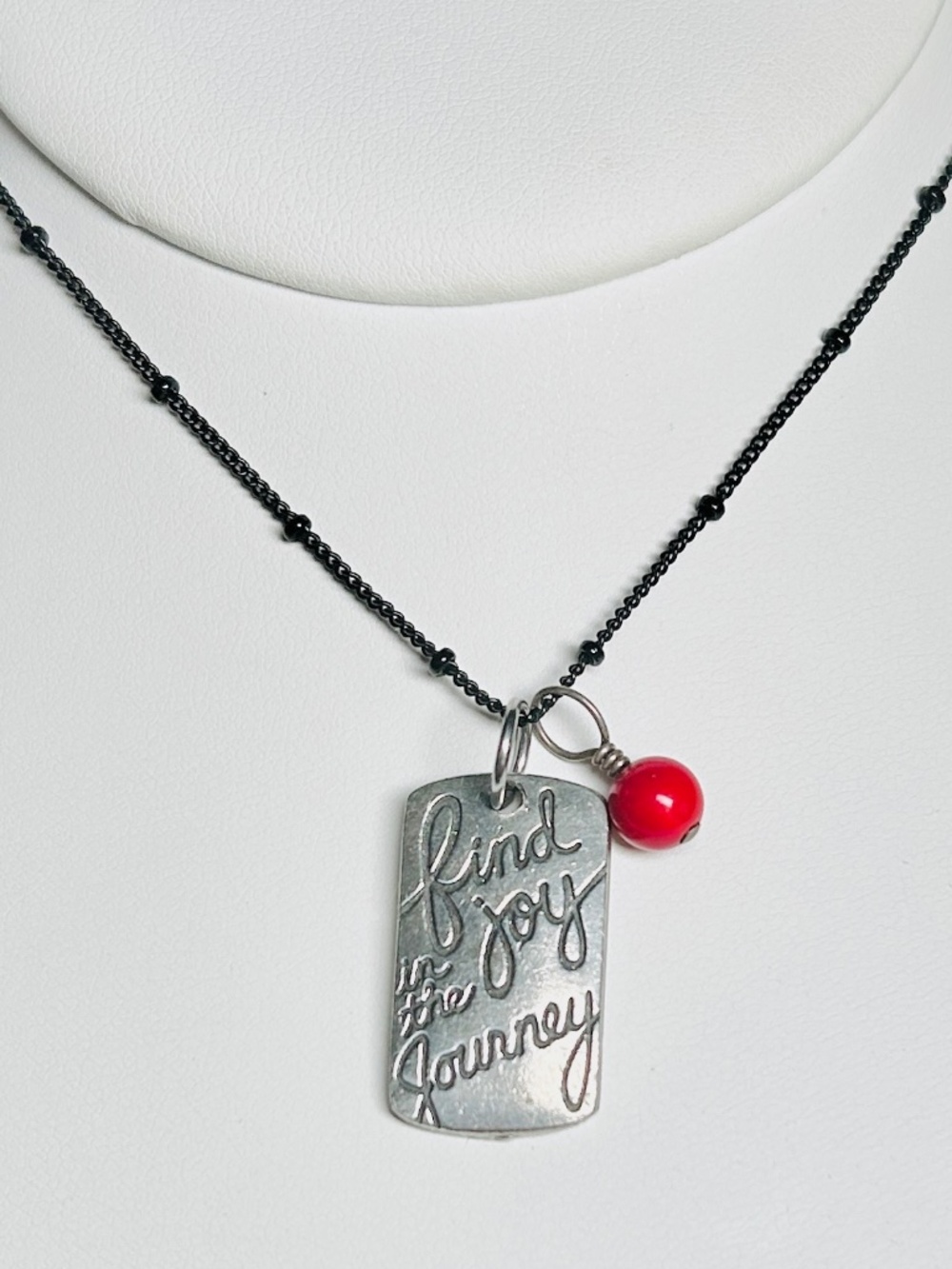 Origami Owl Charm necklace “Find Joy in the Journey” Tag Pendant with Red Bead